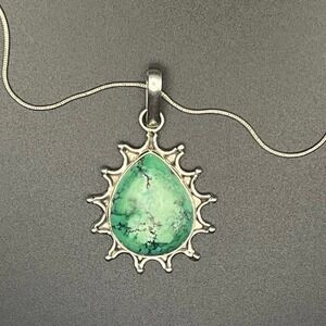 Sterling Silver Turquoise Pendant Necklace Teardrop Sunburst Southwestern Style